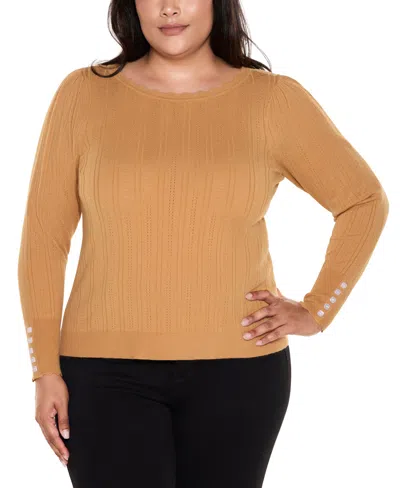 Belldini Women's Scalloped-trim Boat Neck Sweater In Brown