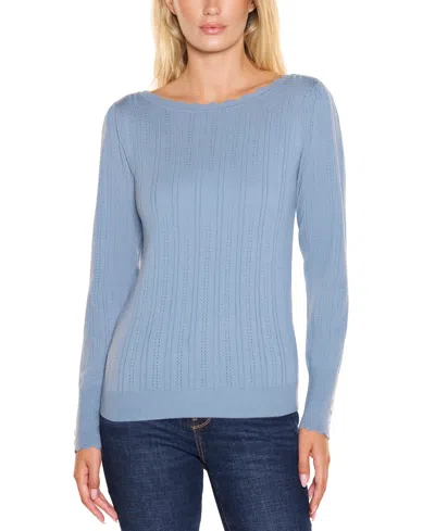 Belldini Women's Scalloped-trim Boat Neck Sweater In Blue