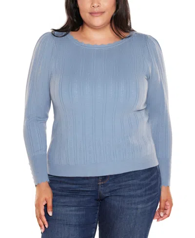 Belldini Women's Scalloped-trim Boat Neck Sweater In Blue