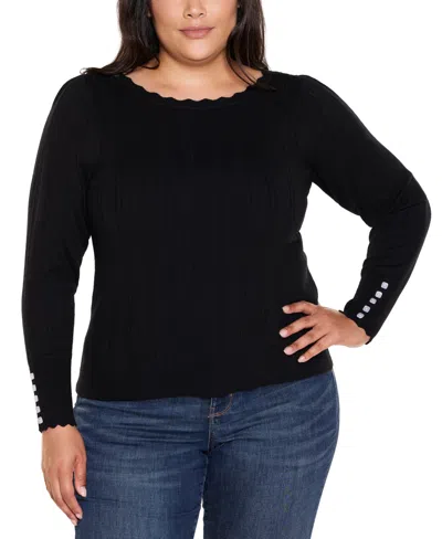 Belldini Women's Scalloped-trim Boat Neck Sweater In Black