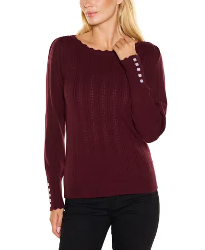 Belldini Women's Scalloped-trim Boat Neck Sweater In Burgundy