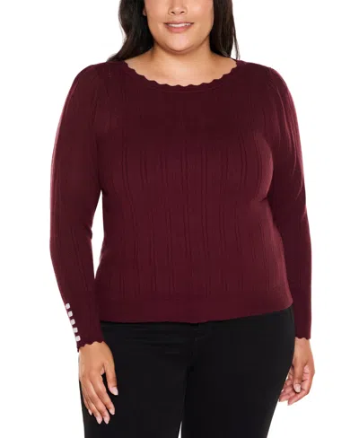 Belldini Women's Scalloped-trim Boat Neck Sweater In Brown