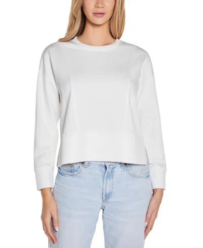 Belldini Women's Scuba Knit Drop-shoulder Crewneck Top In Off White