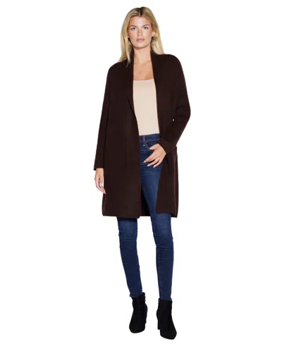 Belldini Women's Shawl Collar Open-front Duster Cardigan In Brown