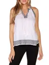 Belldini Women's Sleeveless Embroidered Top In White Black