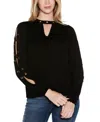 Belldini Plus Size Slit-sleeve Keyhole Knit Top In Black