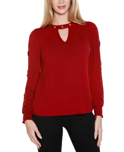 Belldini Women's Slit-sleeve Keyhole Knit Top In Red