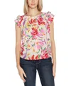 BELLDINI WOMEN'S SMOCKED PRINTED FLORAL EYELET TOP