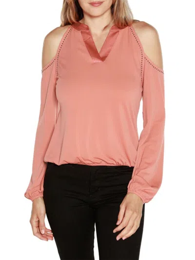 Belldini Women's Studded Cold Shoulder Top In Desert Sand