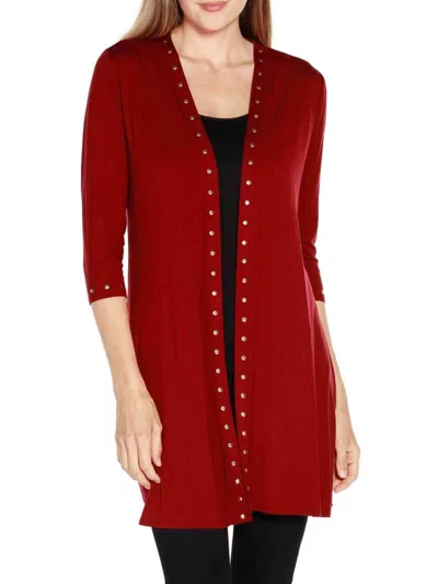 Belldini Women's Studded Trim Open Front Cardigan In Cranberry Gold