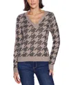 Belldini Women's Stylized-houndstooth V-neck Sweater In Brown