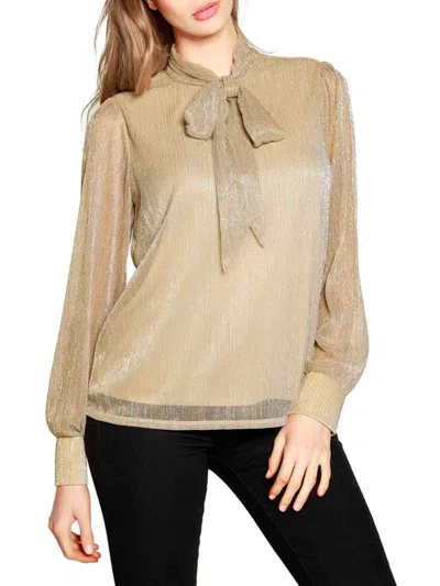 Belldini Women's Tie Neck Crinkle Lurex Top In Champagne