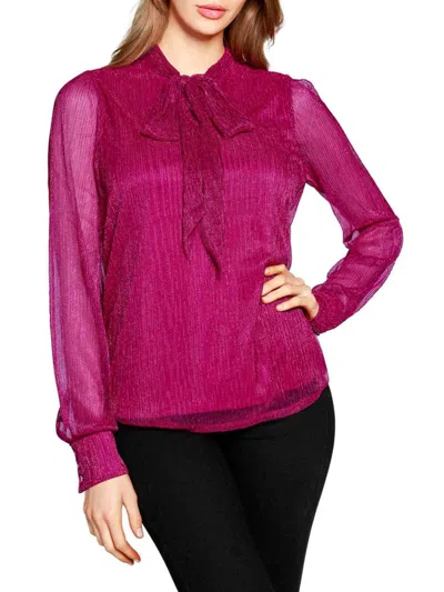 Belldini Women's Tie Neck Crinkle Lurex Top In Raspberry Beret