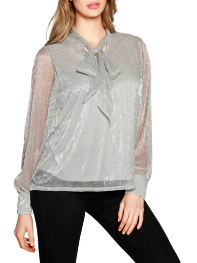 Belldini Women's Tie Neck Crinkle Lurex Top In Silver