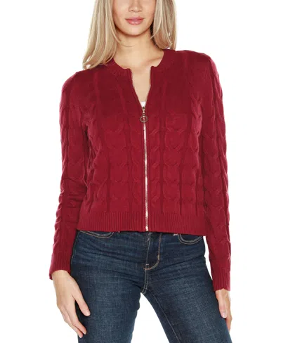 Belldini Black Label Women's Zip Cable Sweater In Cranberry