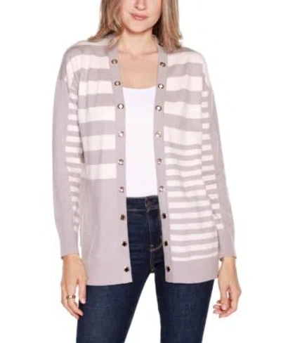 Belldini Womens Black Label Colorblocked Open Front Cardigan Sweater In Porcini Combo