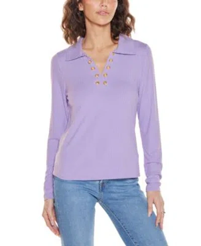 Belldini Womens Grommet Trim Split V Knit Top In Sage