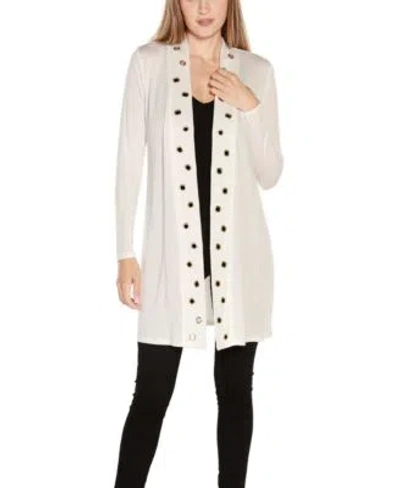 Belldini Womens Long Sleeve Grommet Trim Cardigan Top In Neutral