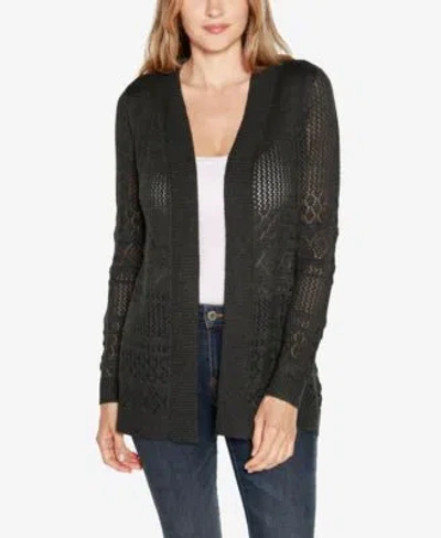 Belldini Womens Pointelle Long Sleeves Open Cardigan Sweater In Black