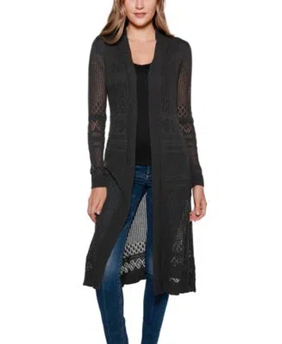 Belldini Womens Pointelle Stitch Duster Cardigan Sweater In Olive Gray