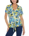 Belldini Womens Tropical Tie Front Knit Top In Multi
