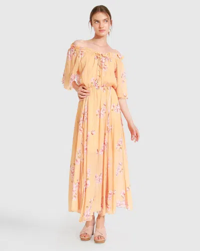 Belle & Bloom Amour Amour Ruffled Midi Dress In Orange