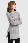 Belle & Bloom At Last Cable Knit Jumper With Slit - Grey Marle