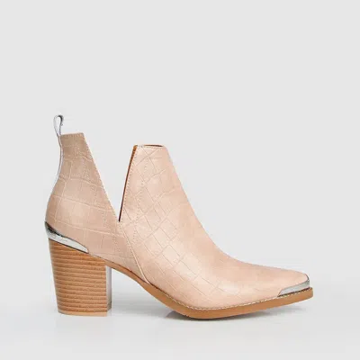 Belle & Bloom Austin Croc Embossed Ankle Boot In Pink