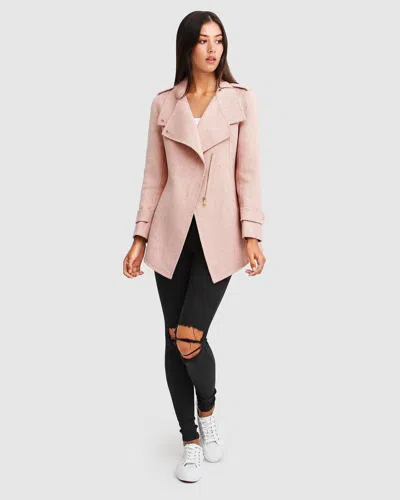 Belle & Bloom Bad Girl Wool Blend Moto Coat In Blush