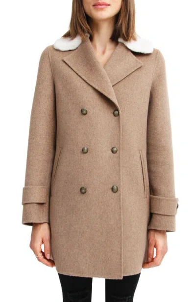 Belle & Bloom Liberty Faux Shearling Collar Wool Blend Coat In Oat