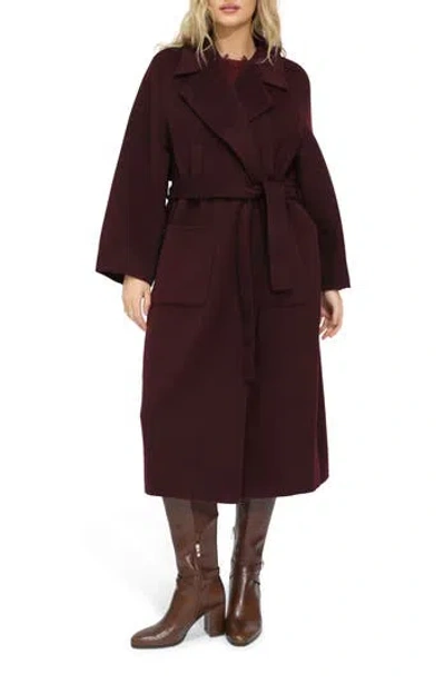 Belle & Bloom Belted Wool Blend Coat In Burgundy