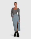 Belle & Bloom Can't Forget You Denim Midi Skirt In Multi