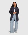 Belle & Bloom Chasing You Long Bomber Jacket In Blue