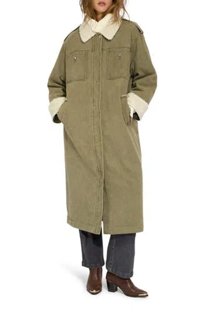 Belle & Bloom Chill Rider Denim Faux Shearling Coat In Green