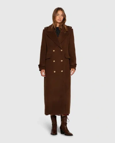 Belle & Bloom Command Wool Blend Double Breast Maxi Coat In Brown