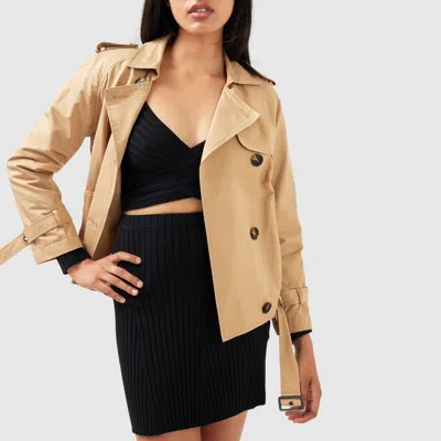 Belle & Bloom Cool Nights Cropped Trench Coat In Brown