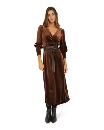 Belle & Bloom Current Mood Velvet Wrap Dress In Brown