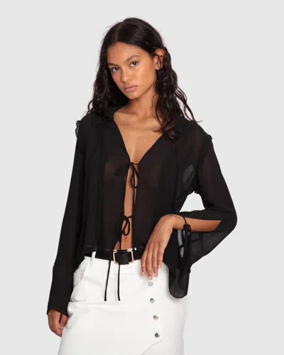 Belle & Bloom Current Obsession Tie Shirt In Black
