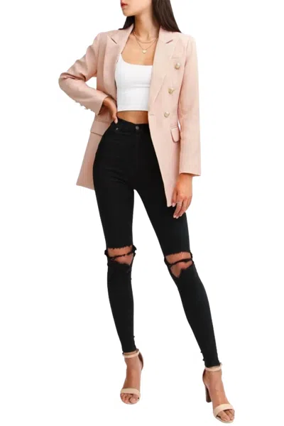 Belle & Bloom Double-breasted Textured Woven Blazer In Blush In Neutral