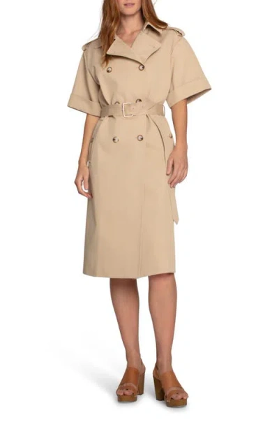 Belle & Bloom Dust & Daring Short Sleeve Cotton Blend Trench Coat In Brown