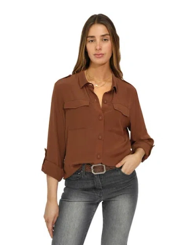 Belle & Bloom Eclipse Rolled Sleeve Blouse In Brown