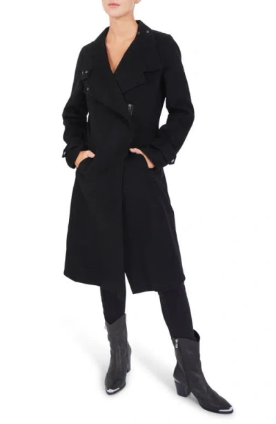 Belle & Bloom Envy Me Asymmetric Zip Wool Blend Coat In Black