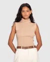 Belle & Bloom Equation Sleeveless Turtle Neck Knit In Beige