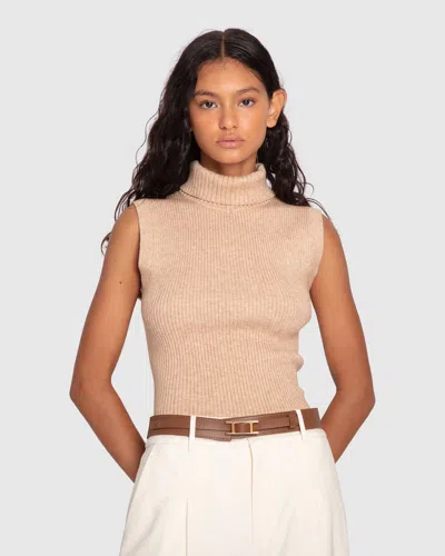 Belle & Bloom Equation Sleeveless Turtle Neck Knit In Beige
