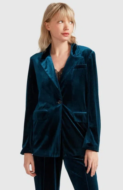 Belle & Bloom Eternity Velvet Blazer In Dark Teal