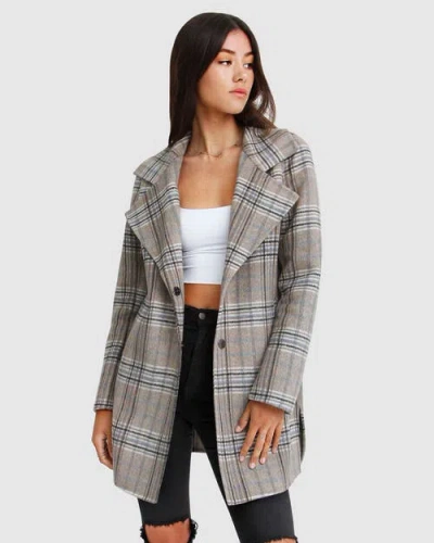 Belle & Bloom New Fit Exboyfriend Wool Blend Oversized Jacket In Oat Plaid