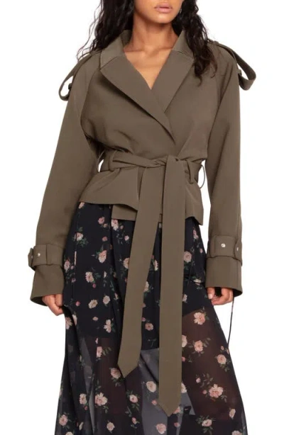 Belle & Bloom Fast Car Crop Trench Coat In Military