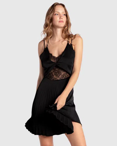 Belle & Bloom Feel It Still Lace Trim Mini Dress In Black
