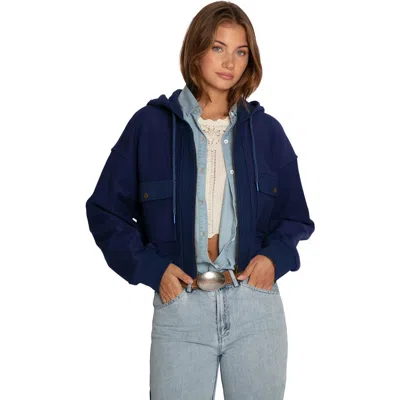 Belle & Bloom Fireside Cropped Utility Zip Jacket In Blue