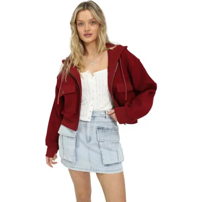 Belle & Bloom Fireside Cropped Utility Zip Jacket In Red
